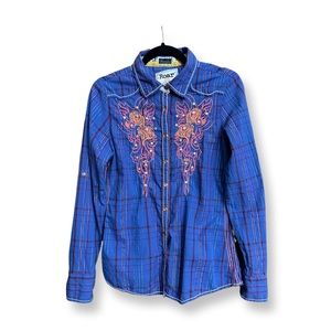 Roar Women’s Purple Plaid Western Shirt